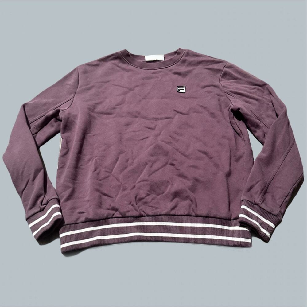 Women’s Fila Sweater, Purple White Pullover large cotton round neck oversized